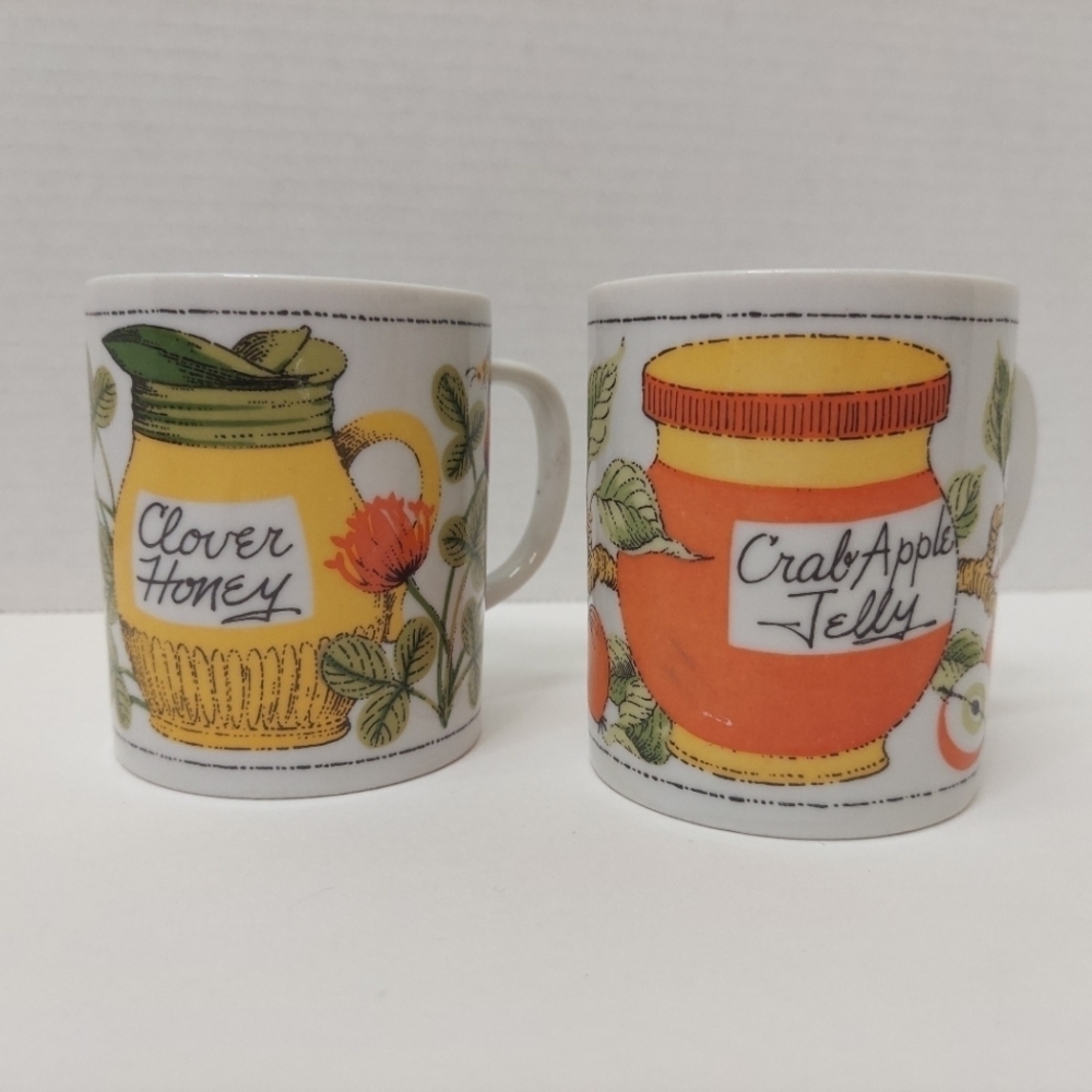 Vintage Ceramic Coffee Mugs Clover Honey Crab Apple Jelly Made in Japan